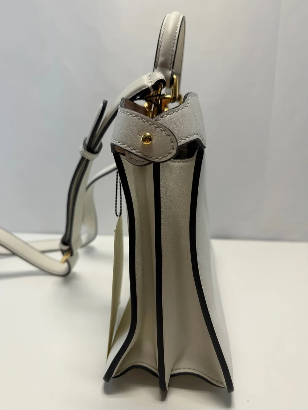 Fendi White Leather Top-Handle Satchel with Gold Hardware